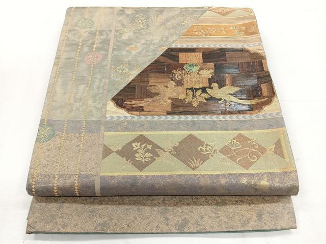 平和屋着物◎西陣の名門織元　いづくら謹製　太鼓柄袋帯　正倉院　木画　金糸　正絹　逸品　CABH1730nb