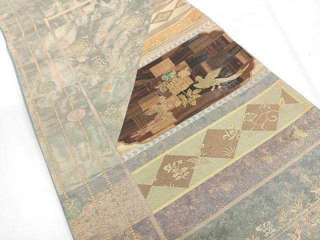 平和屋着物◎西陣の名門織元　いづくら謹製　太鼓柄袋帯　正倉院　木画　金糸　正絹　逸品　CABH1730nb