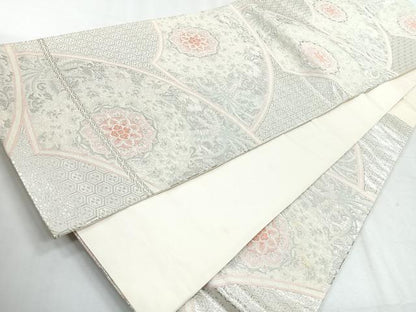 平和屋着物◎六通柄袋帯　地紙花鳥文　銀糸　正絹　逸品　CABH1736nb