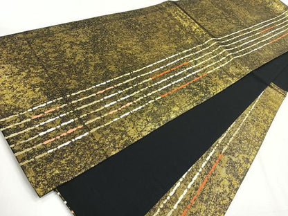 平和屋着物◎六通柄袋帯　幾何学文　金糸　引箔　正絹　逸品　CABH1738nb