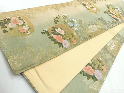 平和屋着物◎六通柄袋帯　草花文　金糸　引箔　正絹　逸品　CABH1741nb