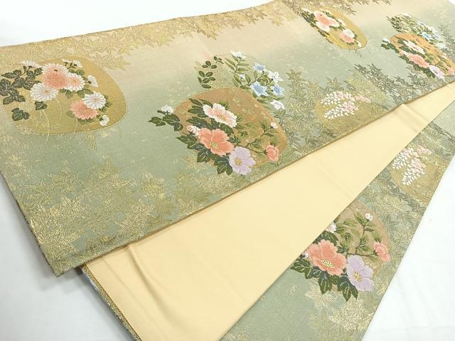 平和屋着物◎六通柄袋帯　草花文　金糸　引箔　正絹　逸品　CABH1741nb