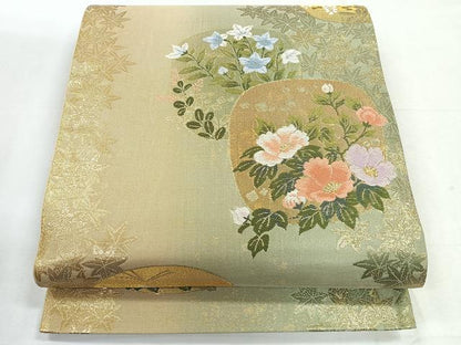 平和屋着物◎六通柄袋帯　草花文　金糸　引箔　正絹　逸品　CABH1741nb