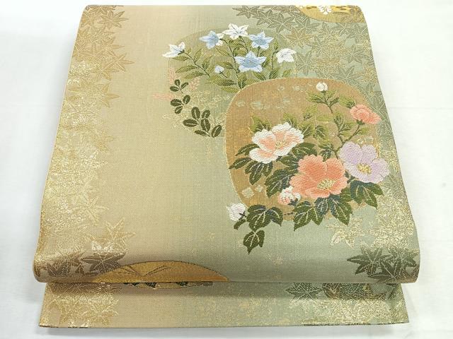 平和屋着物◎六通柄袋帯　草花文　金糸　引箔　正絹　逸品　CABH1741nb
