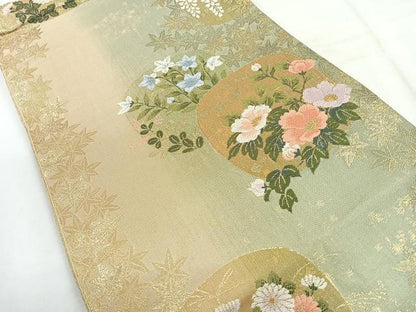 平和屋着物◎六通柄袋帯　草花文　金糸　引箔　正絹　逸品　CABH1741nb