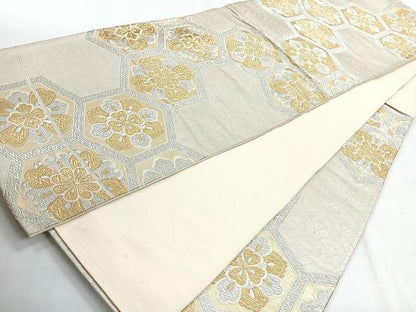 平和屋着物◎六通柄袋帯　唐織　亀甲更紗花文　金銀糸　正絹　逸品　CABH1742nb