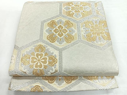 平和屋着物◎六通柄袋帯　唐織　亀甲更紗花文　金銀糸　正絹　逸品　CABH1742nb