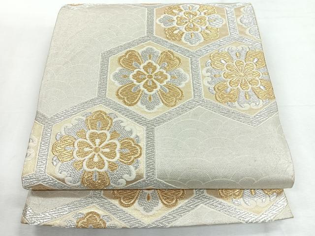 平和屋着物◎六通柄袋帯　唐織　亀甲更紗花文　金銀糸　正絹　逸品　CABH1742nb