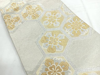 平和屋着物◎六通柄袋帯　唐織　亀甲更紗花文　金銀糸　正絹　逸品　CABH1742nb