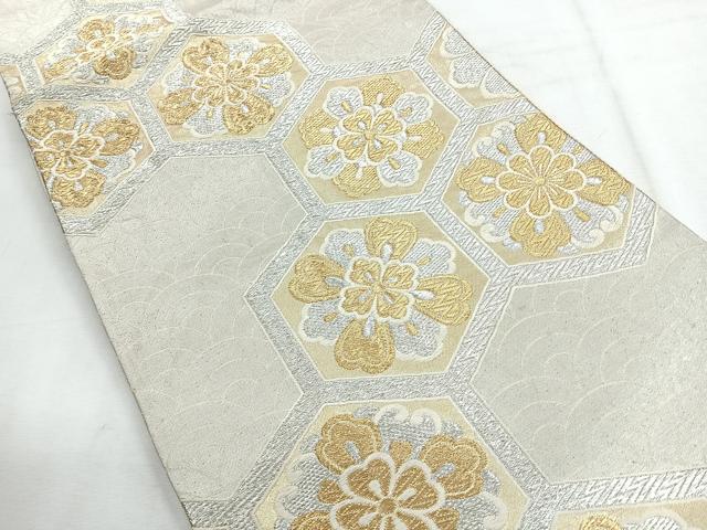 平和屋着物◎六通柄袋帯　唐織　亀甲更紗花文　金銀糸　正絹　逸品　CABH1742nb
