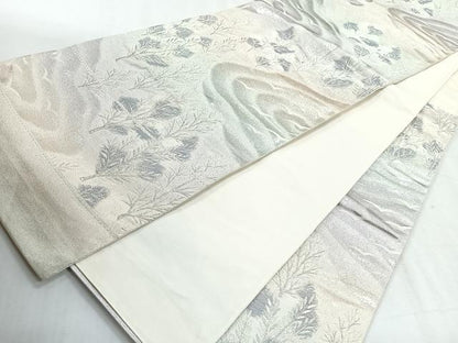 平和屋着物◎六通柄袋帯　飛鳥枝葉文　銀糸　正絹　逸品　CABH1743nb