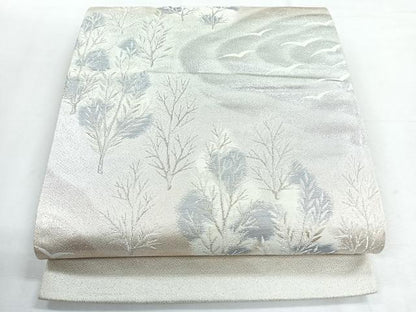 平和屋着物◎六通柄袋帯　飛鳥枝葉文　銀糸　正絹　逸品　CABH1743nb