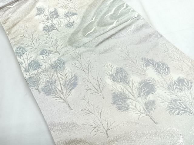 平和屋着物◎六通柄袋帯　飛鳥枝葉文　銀糸　正絹　逸品　CABH1743nb