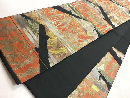 平和屋着物◎六通柄袋帯　エジプト壁画文様　黒地　金糸　正絹　逸品　CABH1746nb