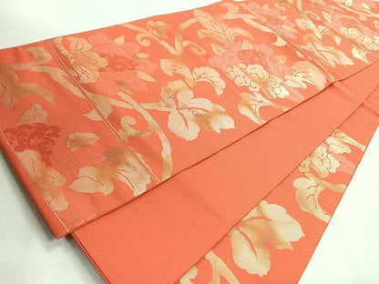 平和屋着物◎六通柄袋帯　草花文　正絹　逸品　未使用　CABH1747nb