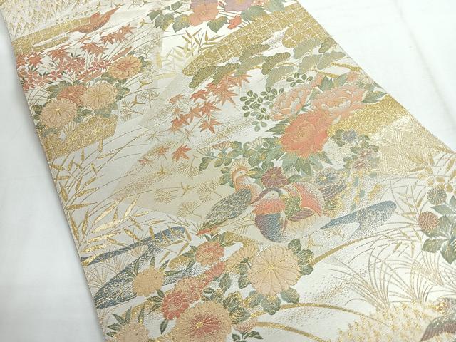 平和屋着物◎伝統工芸士　平田藤三郎　六通柄袋帯　地紙花鳥文　金糸　正絹　逸品　CABH1748nb