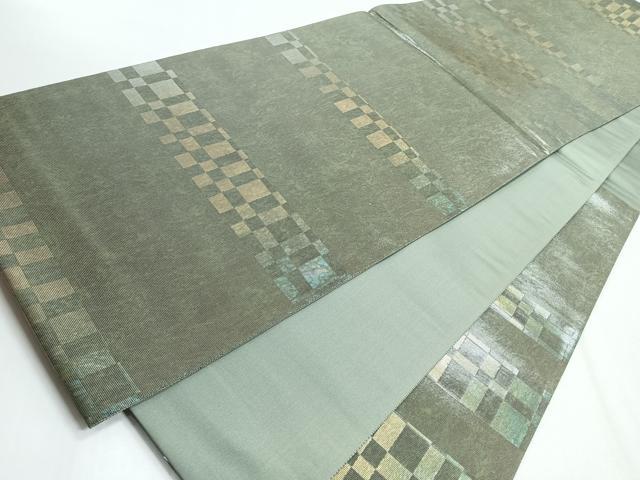 平和屋着物◎六通柄袋帯　市松文様　金糸　正絹　逸品　CABH1749nb
