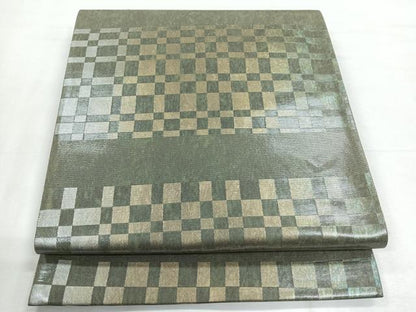 平和屋着物◎六通柄袋帯　市松文様　金糸　正絹　逸品　CABH1749nb