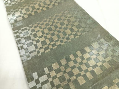 平和屋着物◎六通柄袋帯　市松文様　金糸　正絹　逸品　CABH1749nb
