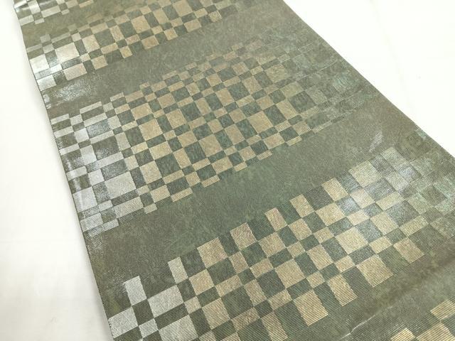 平和屋着物◎六通柄袋帯　市松文様　金糸　正絹　逸品　CABH1749nb