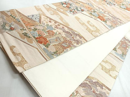 平和屋着物◎六通柄袋帯　唐織　桃山屏風図　金糸　正絹　逸品　CABH1750nb