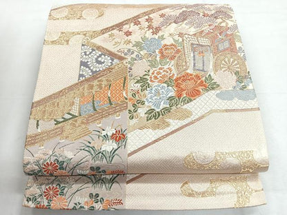 平和屋着物◎六通柄袋帯　唐織　桃山屏風図　金糸　正絹　逸品　CABH1750nb