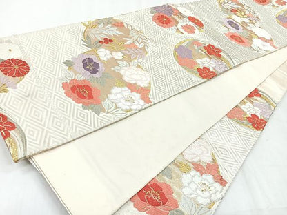 平和屋着物◎六通柄袋帯　唐織　草花丸文　金銀糸　正絹　逸品　CABH1755nb