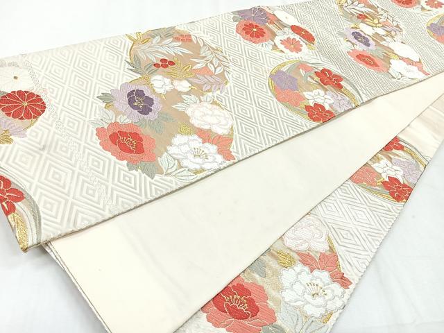 平和屋着物◎六通柄袋帯　唐織　草花丸文　金銀糸　正絹　逸品　CABH1755nb