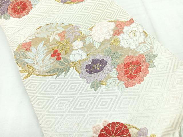 平和屋着物◎六通柄袋帯　唐織　草花丸文　金銀糸　正絹　逸品　CABH1755nb