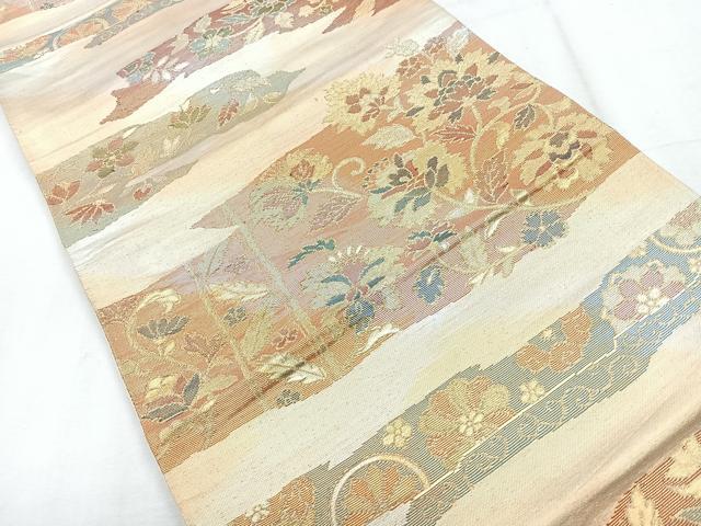 平和屋着物◎六通柄袋帯　更紗花唐草文　金糸　正絹　逸品　CABH1757nb