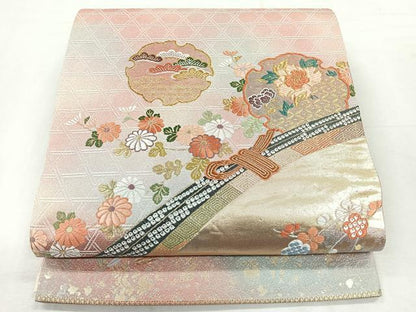 平和屋着物◎六通柄袋帯　唐織　雪輪草花文　金糸　引箔　正絹　逸品　CABH1765nb