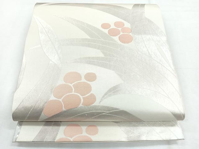 平和屋着物◎六通柄　本袋帯　草の葉文様　銀糸　正絹　逸品　CABH1767nb