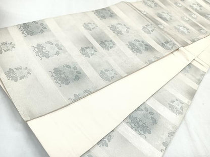 平和屋着物◎六通柄袋帯　更紗花文　銀糸　正絹　逸品　CABH1770nb