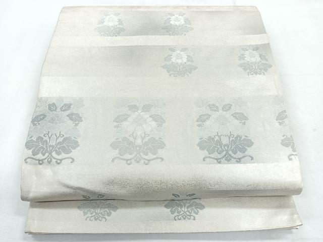 平和屋着物◎六通柄袋帯　更紗花文　銀糸　正絹　逸品　CABH1770nb