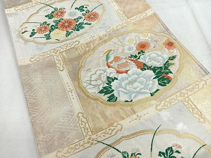 平和屋着物◎六通柄袋帯　花鳥文　金銀糸　正絹　逸品　CABH1773nb
