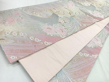 平和屋着物◎六通柄袋帯　唐織　飛鳥草花文　金銀糸　正絹　逸品　CABH1774nb