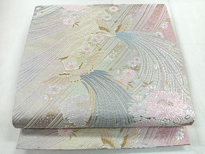 平和屋着物◎六通柄袋帯　唐織　飛鳥草花文　金銀糸　正絹　逸品　CABH1774nb
