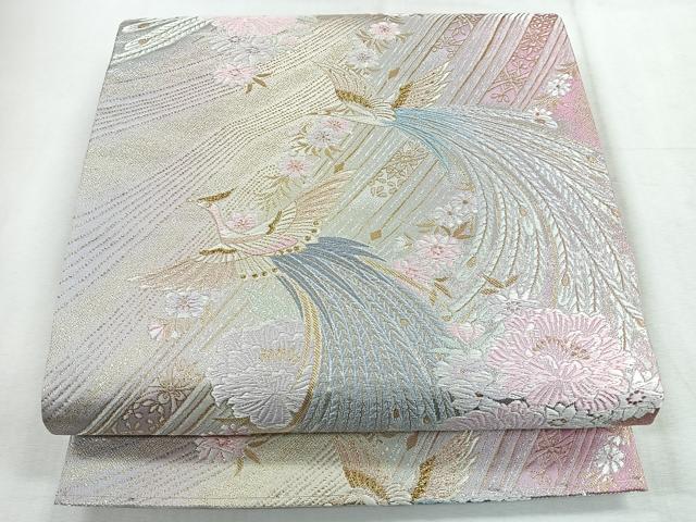 平和屋着物◎六通柄袋帯　唐織　飛鳥草花文　金銀糸　正絹　逸品　CABH1774nb
