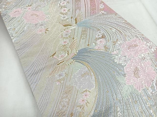 平和屋着物◎六通柄袋帯　唐織　飛鳥草花文　金銀糸　正絹　逸品　CABH1774nb