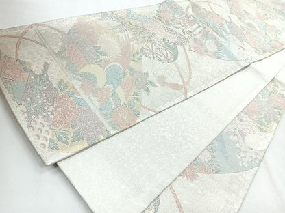 平和屋着物◎900織特選佐賀錦　六通柄袋帯　花鳥文　銀糸　正絹　逸品　CABH1777nb