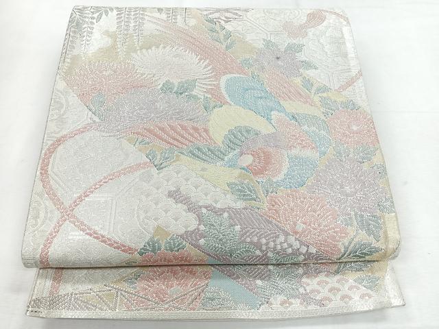 平和屋着物◎900織特選佐賀錦　六通柄袋帯　花鳥文　銀糸　正絹　逸品　CABH1777nb