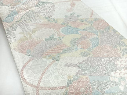 平和屋着物◎900織特選佐賀錦　六通柄袋帯　花鳥文　銀糸　正絹　逸品　CABH1777nb