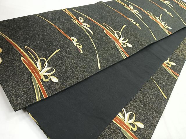 平和屋着物◎六通柄袋帯　舞花文　黒地　金糸　正絹　逸品　CABH1782nb