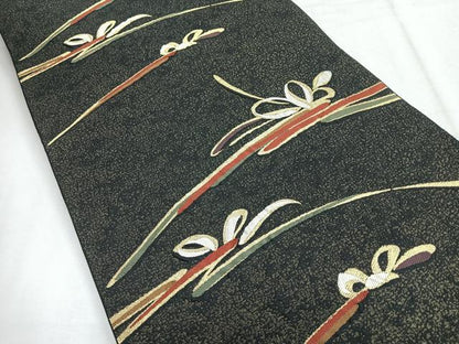 平和屋着物◎六通柄袋帯　舞花文　黒地　金糸　正絹　逸品　CABH1782nb