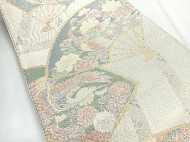 平和屋着物◎900織特選佐賀錦　六通柄袋帯　扇面花鳥文　金糸　正絹　逸品　CABH1784nb