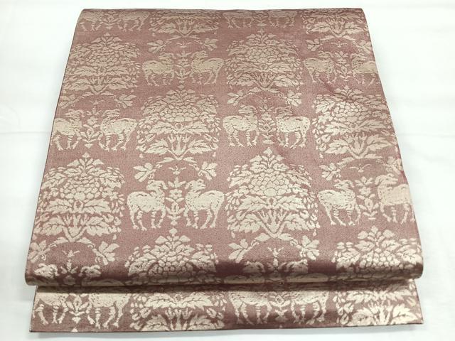 平和屋着物◎六通柄袋帯　動物花文　正絹　逸品　CABH1788nb