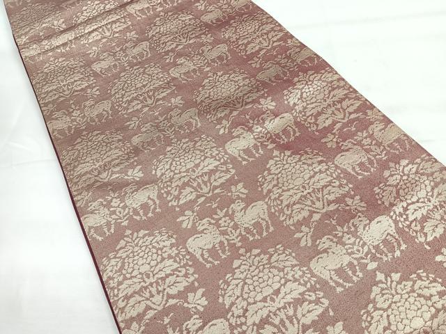 平和屋着物◎六通柄袋帯　動物花文　正絹　逸品　CABH1788nb