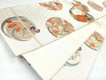 平和屋着物◎六通柄袋帯　唐織　草花丸文　金糸　正絹　逸品　CABH1790nb