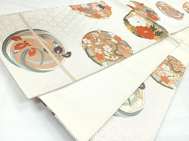 平和屋着物◎六通柄袋帯　唐織　草花丸文　金糸　正絹　逸品　CABH1790nb