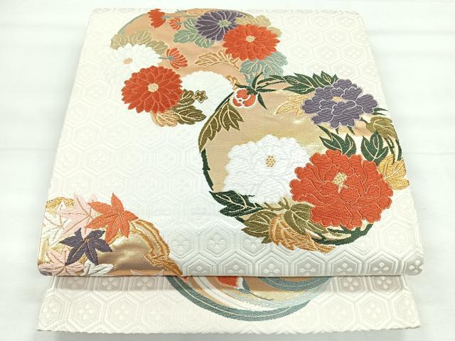 平和屋着物◎六通柄袋帯　唐織　草花丸文　金糸　正絹　逸品　CABH1790nb